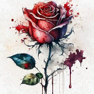 Beautiful Rose Illustration Ink Splatter Art Watercolor Oil Painting Print
